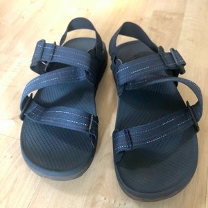 Chaco lowdown sandal, Navy Blue with light multi color stripes